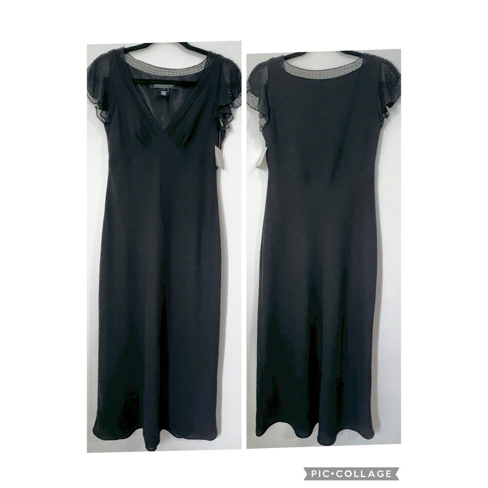 Jones New York Little Black Dress Midi Silk Beaded Trim NWT Sz 6 Classic
